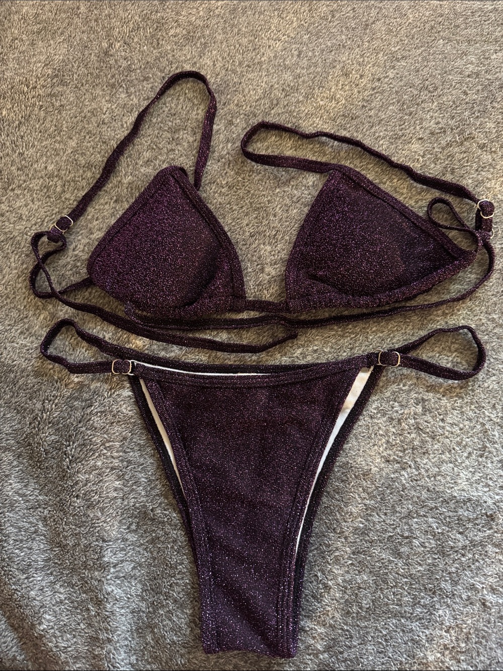 Shimmery Deep Plum Triangle Bikini Set